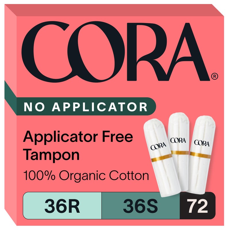 Cora NonApplicator Tampons 100 Organic Cotton UltraAbsorbent Unscented Natural NonToxic Applicator Free EcoConscious 72 RS Tampons - Image 1